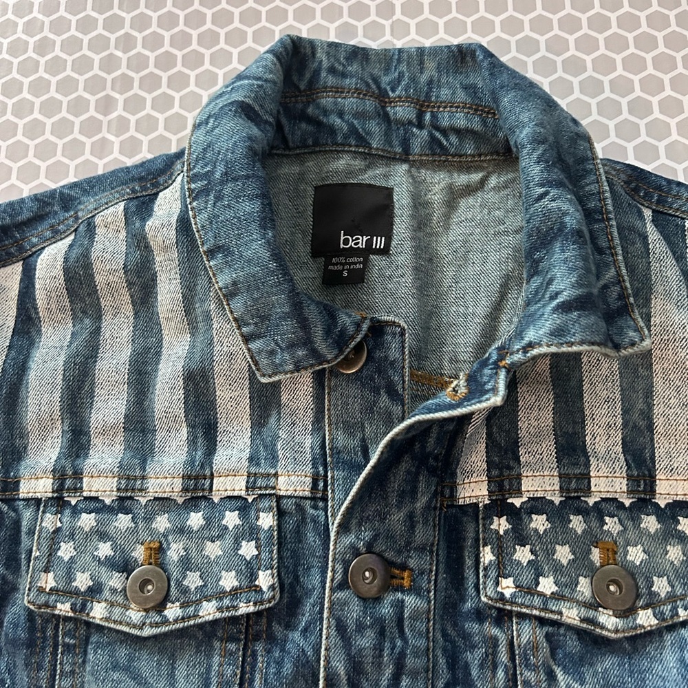 Bar III Light Blue Denim Jacket with Stars & Stripes.  Size S